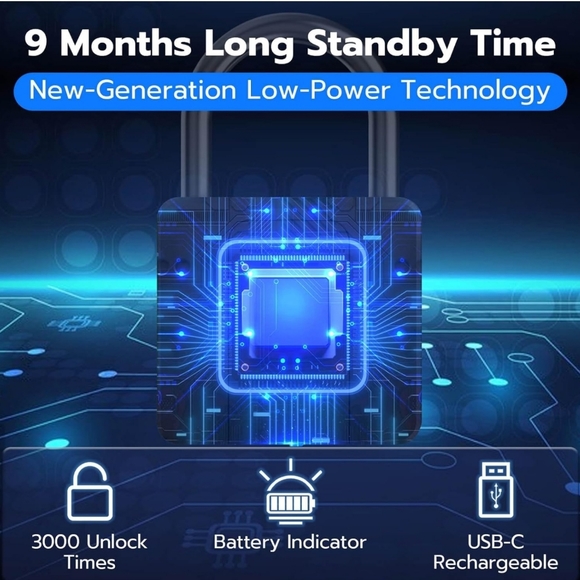 Fingerprint Padlock Key Backup Weatherproof Biometric Bluetooth New - Picture 5 of 7